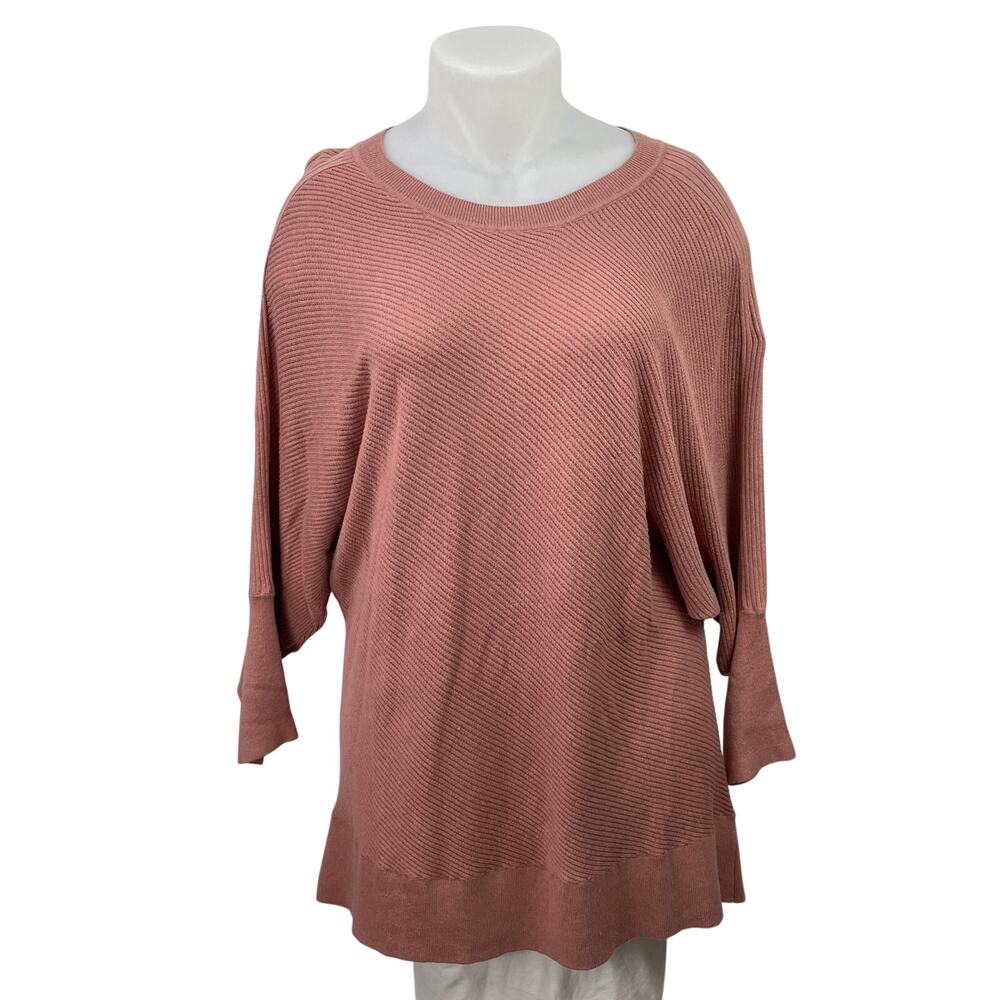 Anne Klein Pink Ribbed Knit Dolman Sleeve Loose Pullover Sweater Top Size 2XL